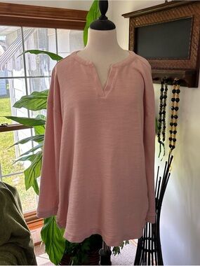 Pure Jill J Jill pink organic cotton split neck tunic top - size M (EUC)